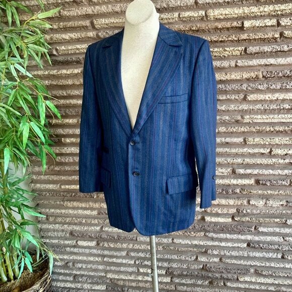 Vintage 70s Blue Striped Bespoke Sports Coat Blazer Wild Lining Size 40 - Picture 13 of 13